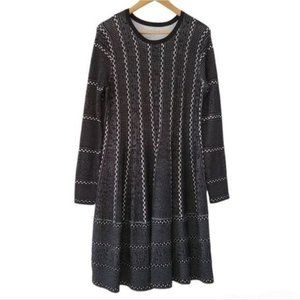 Katherine Barclay Long Sleeve Midi Pleated Dress Size 2X Black White.